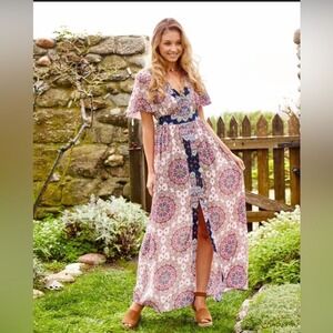 Altar'd State Boho Floral Maxi Dress Size‎ M Flutter Sleeve